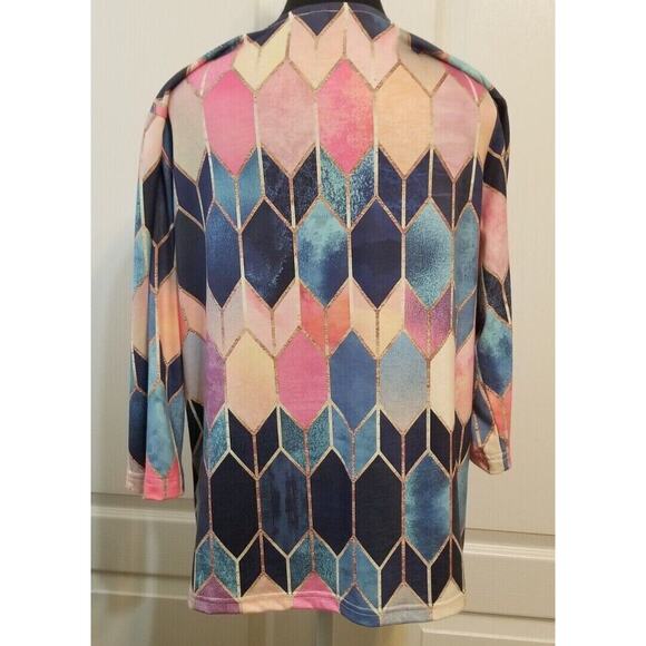 Exclusive Women's Size L Multicolored Geometric 3/4 Sleeve V-Neck Tunic - EUC - Picture 2 of 5